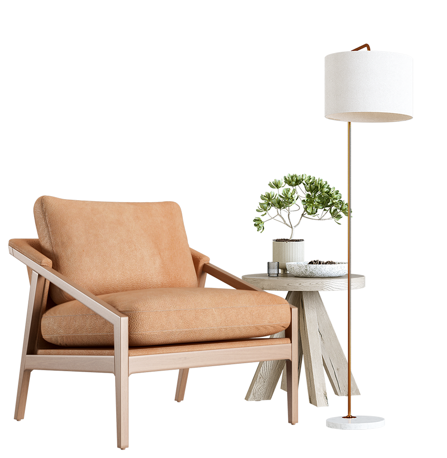 Meuble et lampadaire